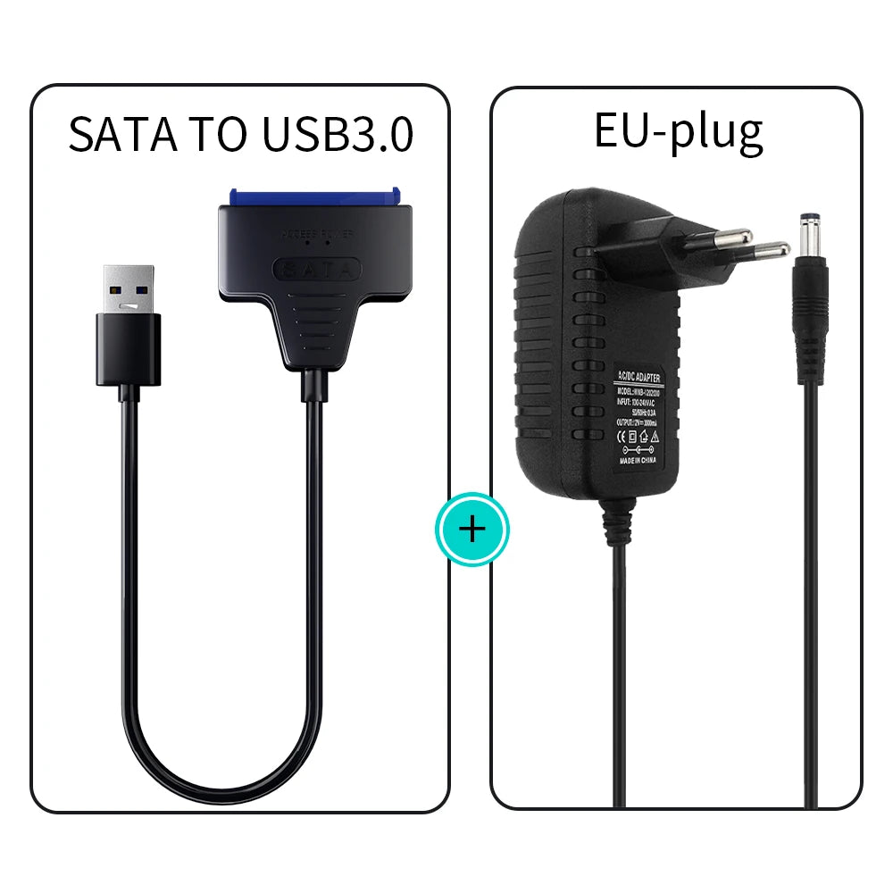 USB 3.0 to SATA Cable for 3.5/2.5 Inch SSD HDD SATA III Hard Drive Disk with 12V/2A Power Adapter