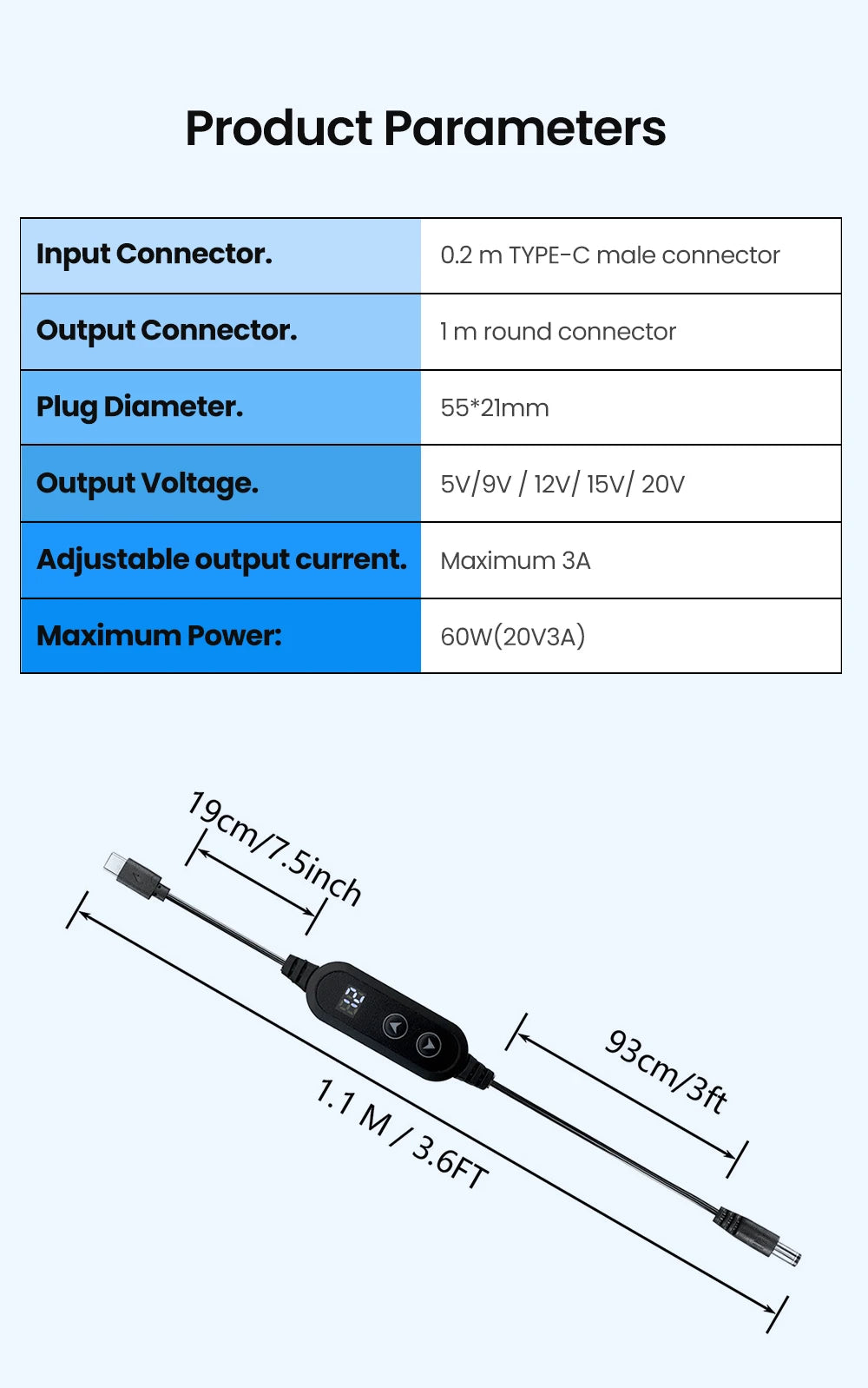 USB C to DC Power Boost Cable Type C To DC Fast Charging 5V To 12V Boost Converter Cable Adapter For Wireless Router TV BOX