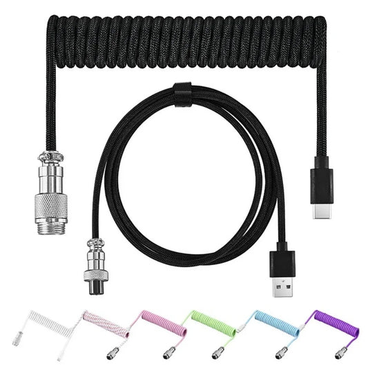 USB Type C Aviator Connector Spring Cord Mechanical Keyboard Coiled Cable for Protable Mechanical Keyboard Data Charging Cable