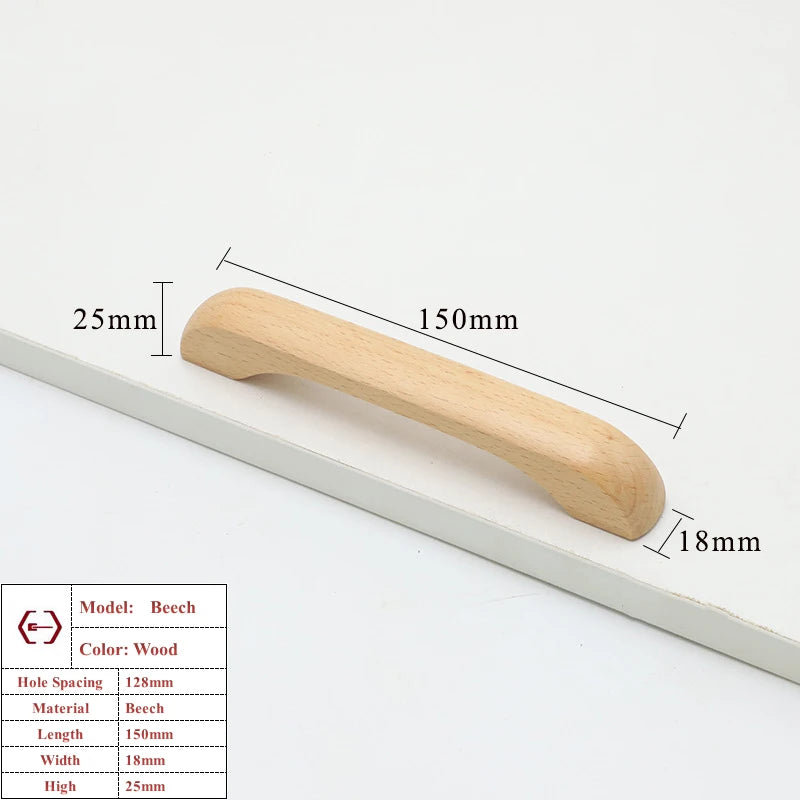 Wooden Cabinet Handles Beech Walnut Solid Wood Furniture Door Handle Kitchen Cupboard Drawer Knobs Wardrobe Hardware Pull Handle