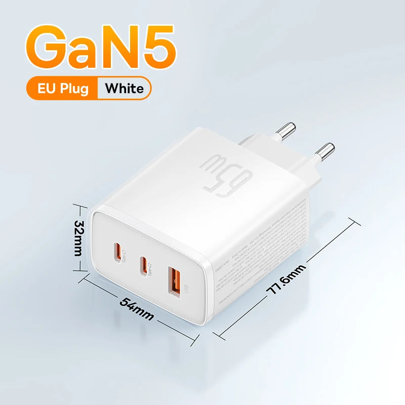 Baseus 65W USB C Charger GaN Charger Support QC PD Charge Portable Fast Charger For iPhone 17 16 15 Xiaomi Laptop Charger