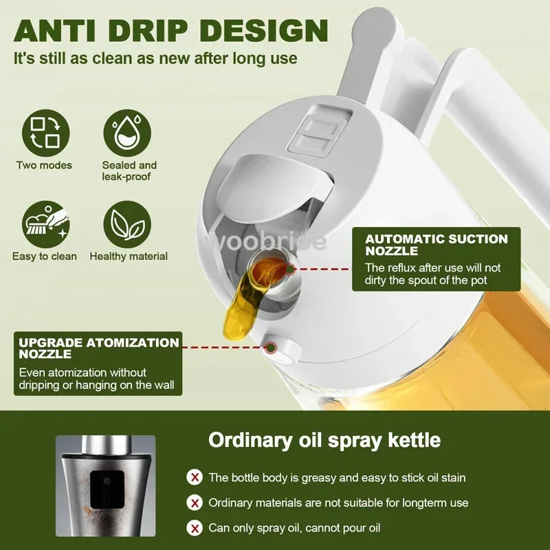 2 in 1 Pour Spray Sprayer Kitchen Fryer Air Spray Oil Dispenser Bottle for Olive Oil Cooking Frying BBQ Camping Large Capacity