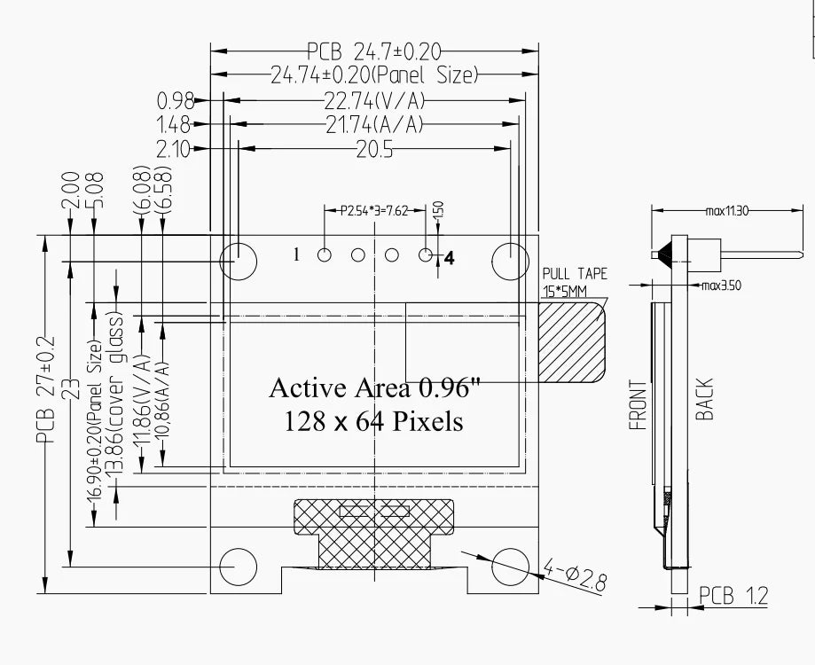 0.96 Inch OLED Display Module SSD1306 I2C IIC SPI Serial 128X64 LCD 4 Pin YellowBlue WhiteBlue for Arduino(Pin Headers Soldered)