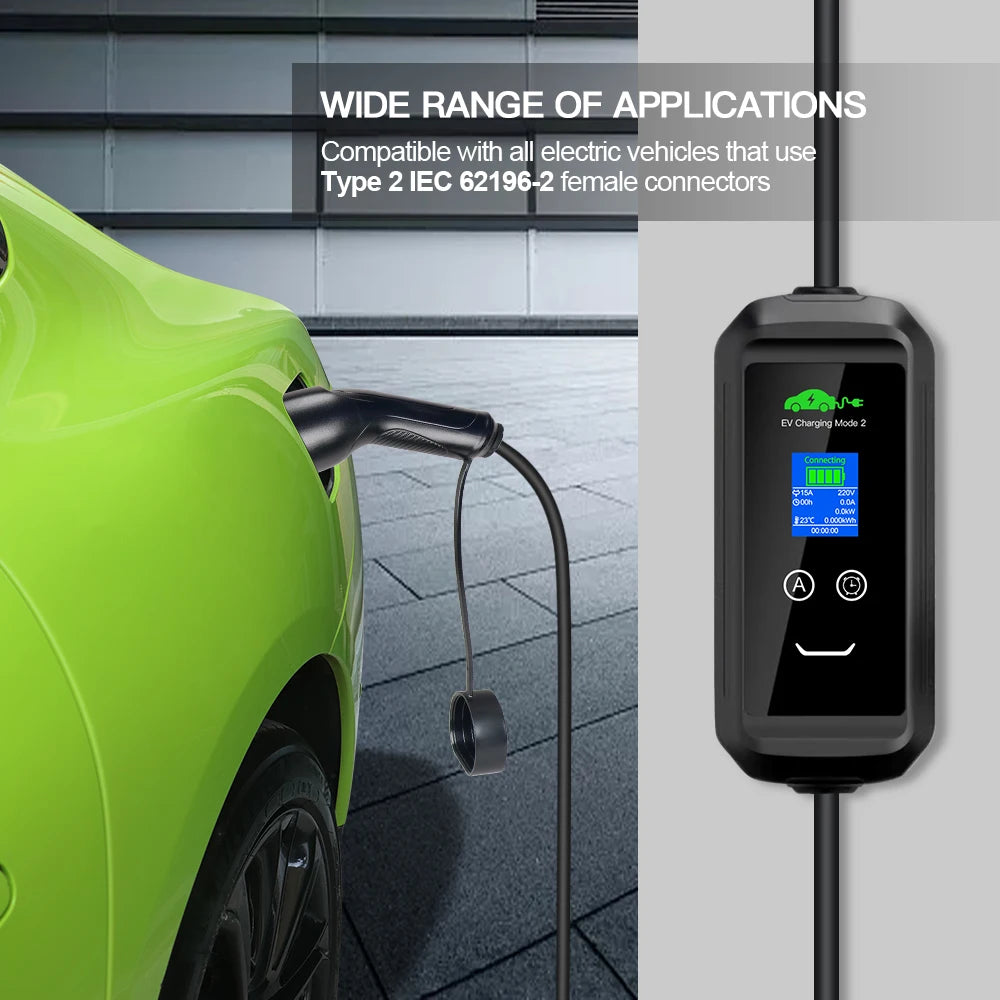 ERDAN 3.3kw J1772 Type 1 IEC62196-2 Type 2 Timing Protable EV Charger 8A 10A 13A 15A Adjustable 110V~250V With AU/NZ Power Plug
