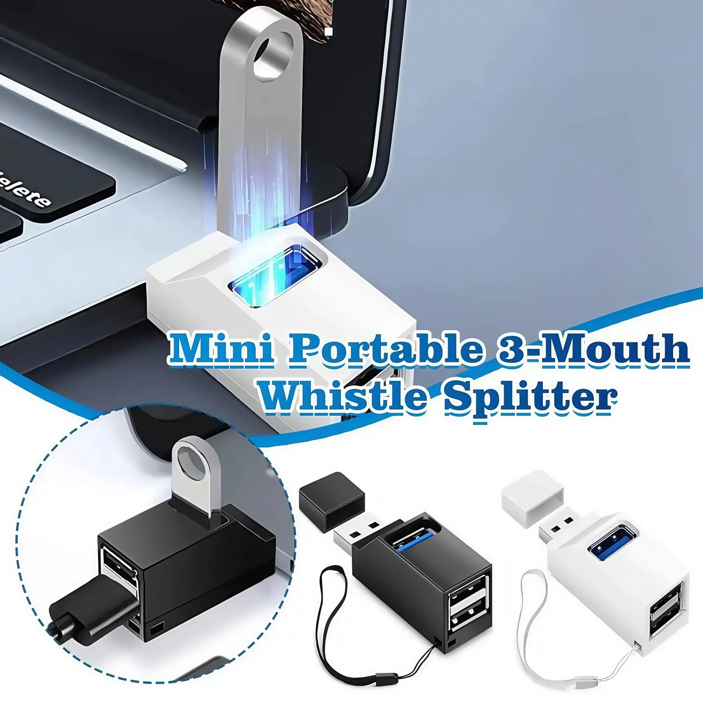 USB 3.0 Hub 4-Port Adapter - High Speed Data Transfer (5Gbps) for PC/Laptop/Mac - Compact USB Splitter for Flash Drive, Mouse