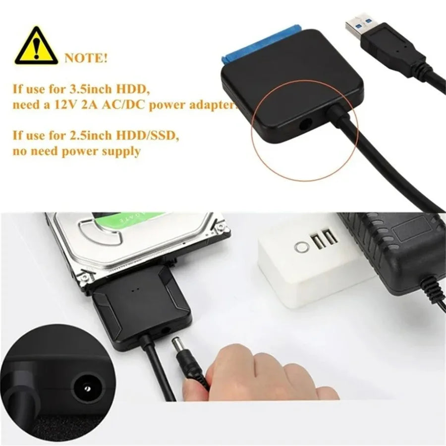 USB 3.0 Adapter Cable for 2.5" 3.5" HDD SSD Hard Drive 5Gbps External Converter with 12V Power Adapter USB 3.0 to SATA Converter