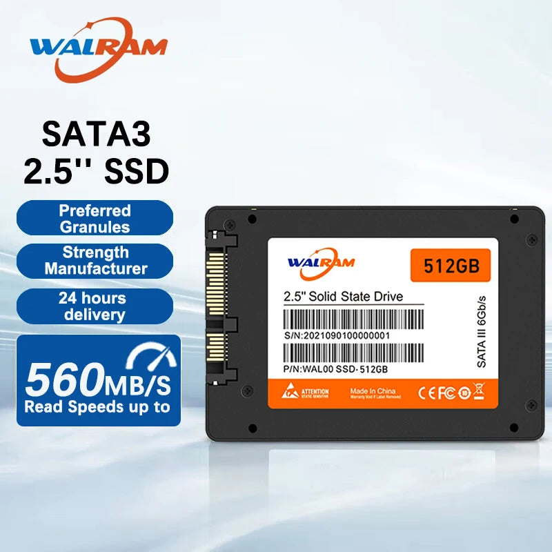 WALRAM 2.5 SATA 3 SSD 512GB 128GB 120GB HDD Laptop Internal SATA3 SSD 1TB Solid State Drive 240GB 256GB Hard Disk For Desktop PC