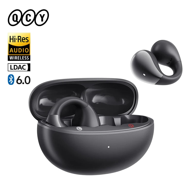 QCY Crossky C30S Open Ear Earphones Wireless Bluetooth 6.0 Clip-On Earbuds LDAC Hi-Res Audio Dual Connection 40H IPX5 Waterproof