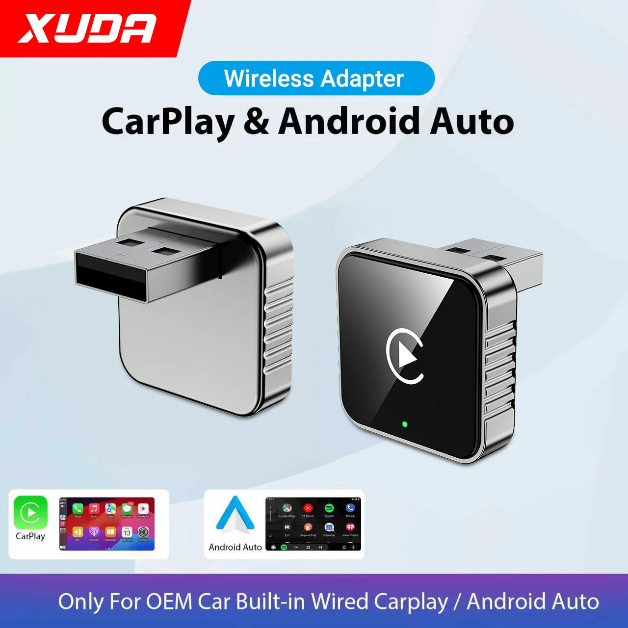XUDA 2 in 1 Wired to Wireless CarPlay Android Auto Adapter for OEM Car Stereo With USB Dongle Mini Box Plug and Play Bluetooth