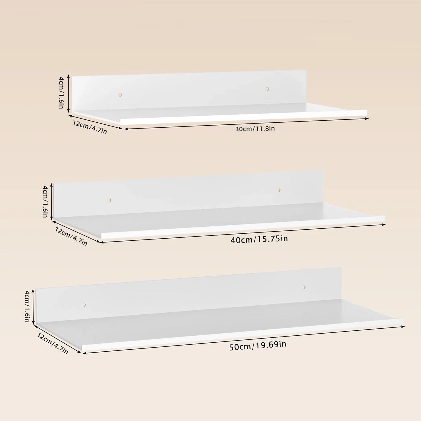 20/30/40/50cm Metal Floating Shelves Wall Mounted Storage Shelf Kitchen Shower Room Bedroom Bathroom Organizer Accessories