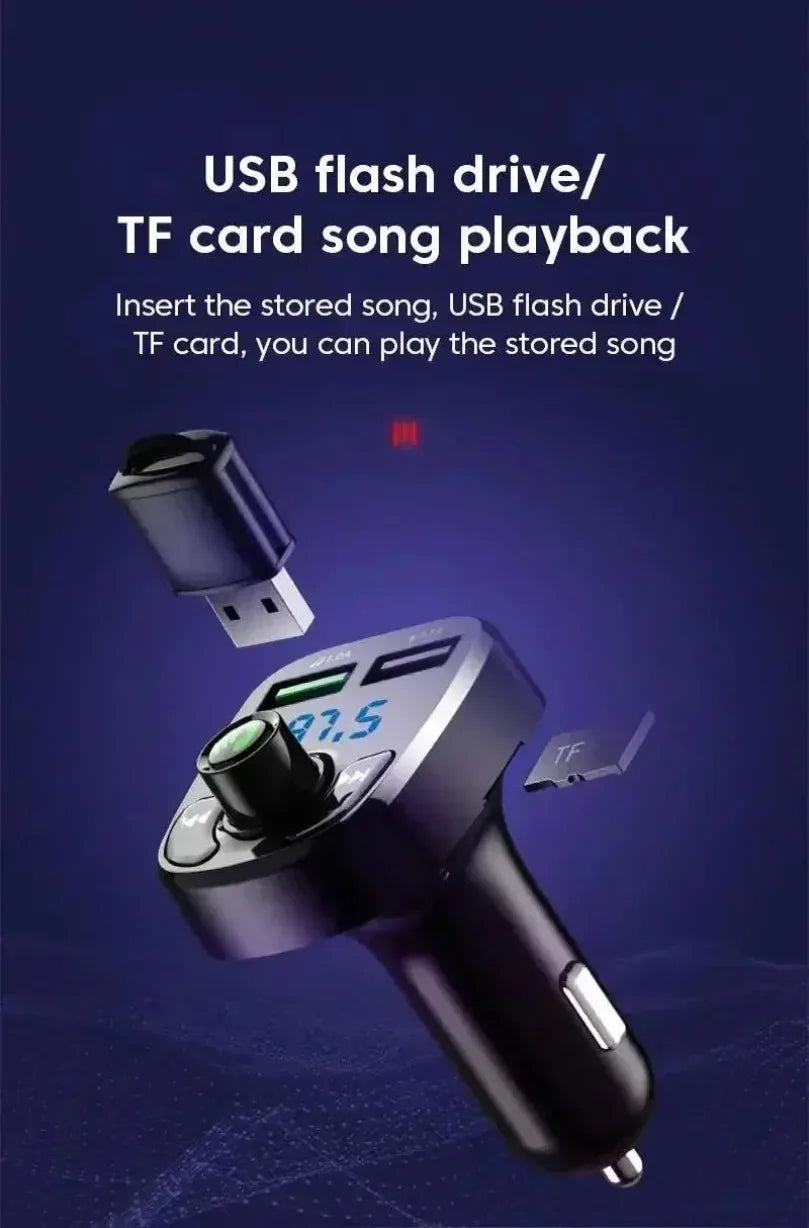Bluetooth 5.0 LED MP3 Car Bluetooth FM Audio Receiver Hands-Free Transmitter 2.1A 3.1A QC3.0 PD Type C Dual USB Car kit Charger