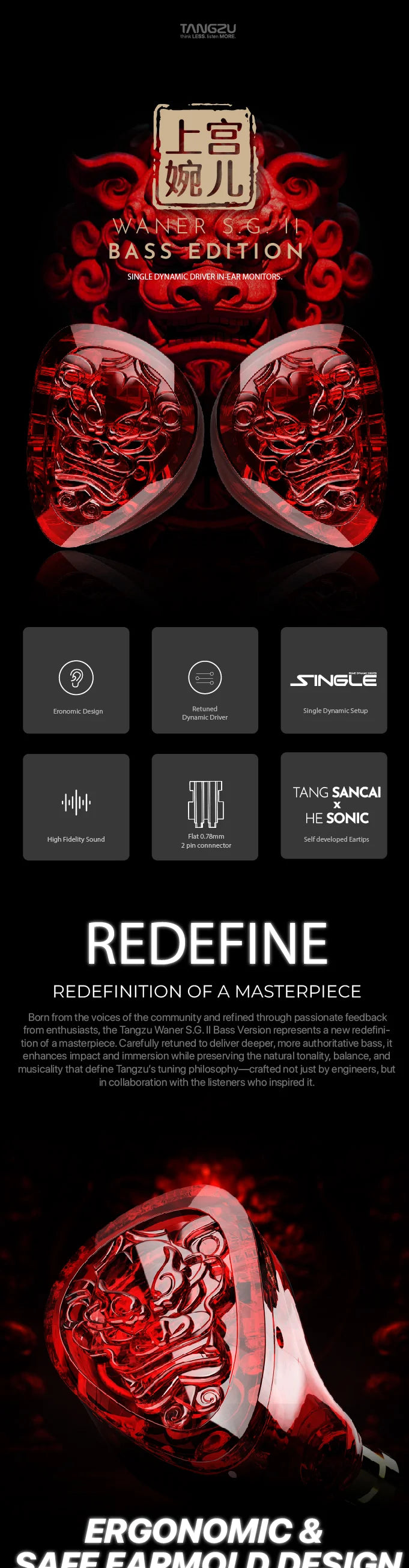 TANGZU WANER 2 Red Lion Bass Edition Dynamic Driver In-ear Earphones High-Quality Sound Comfortable Wearing Wired Earbuds