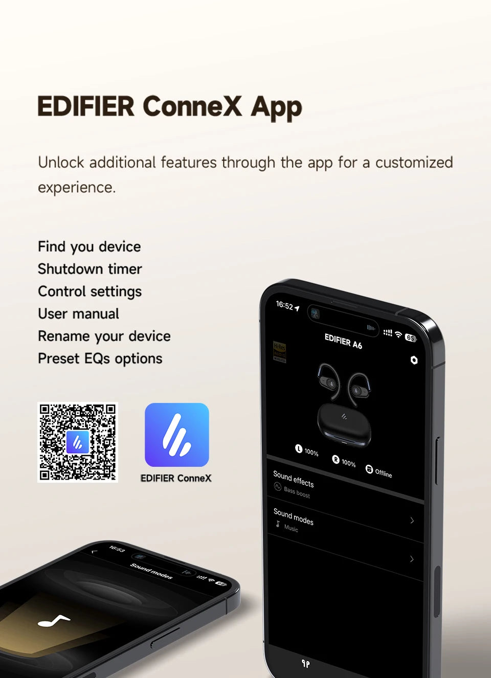Edifier A6 Open Ear Bluetooth Earphones Ear Hook Headphones Hi-Res Wireless Audio IP55 Waterproof 40hrs Playtime LDAC Codec