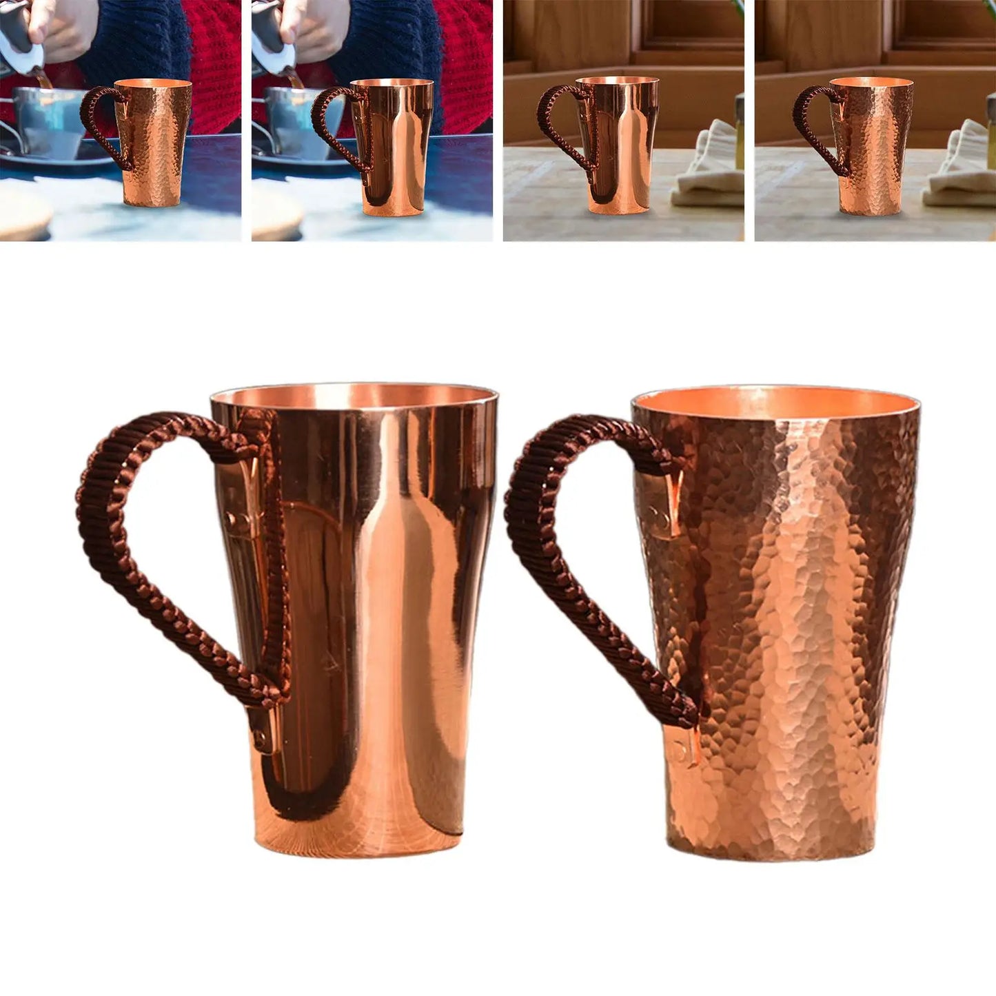 Copper Coffee Mug Handmade Pure Copper Cup Portable 400ml Water Mug Drinkware for Hot and Cold Water Milk Kitchen Restaurant