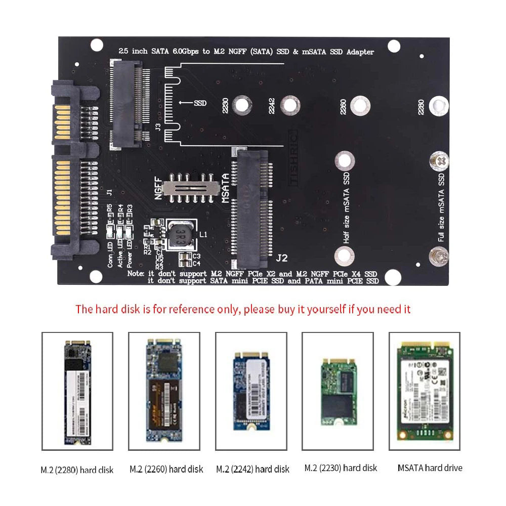 TISHRIC M.2 NGFF Msata SSD To SATA 3.0 2.5 Adapter M2 PCI SSD Converter Riser Card For PC Laptop Add On Card up to 6Gps