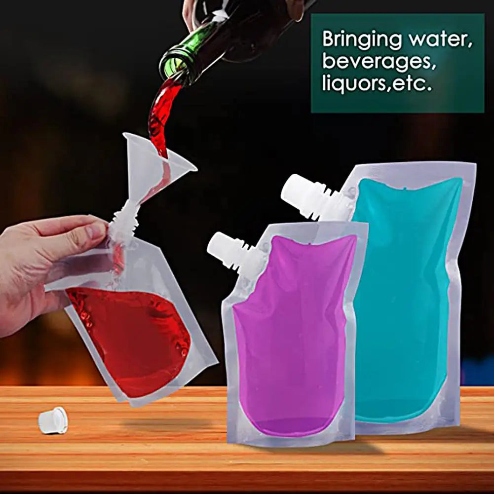 10Pcs 350ML-1000ML Wine Liquor Pouch Food Transparent PET Sneak Alcohol Flask Hide Drinking Bag Funnel Kitchen