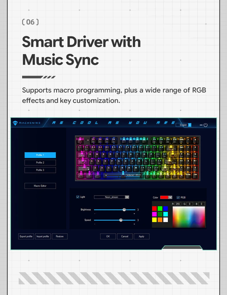 MACHENIKE K500 Mechanical Keyboard Wired Gaming Keyboard K500-B94 Hot Swappable 94 Keys 90% Layout RGB BackLight for PC Laptop
