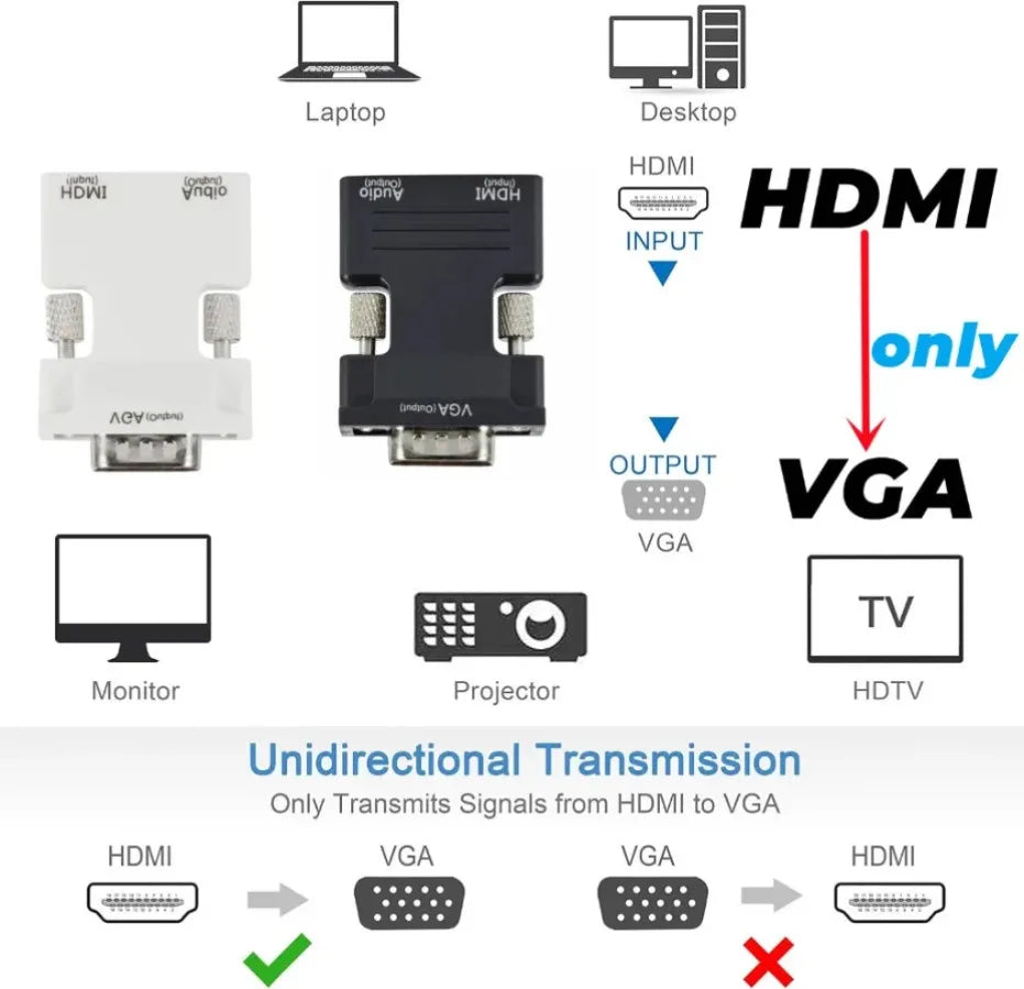 HDMI-compatible Female To VGA Male Converter with 3.5mm Audio Cable for PS4 Monitor Projector PC Laptop 1080P HD To VGA Adapter