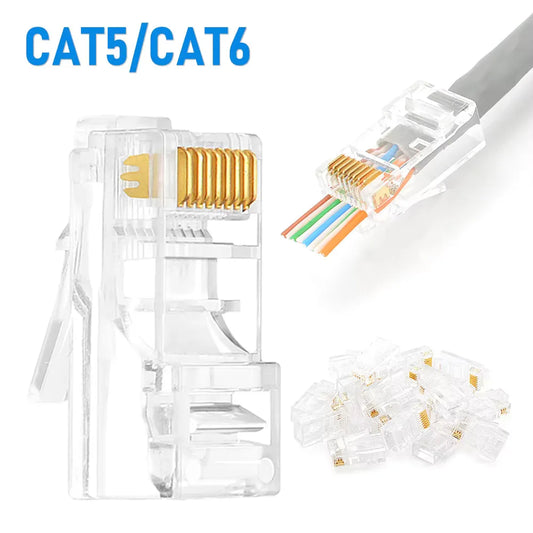 50/100pcs Pass Through RJ45 Cat6/Cat5e Connectors Crystal End 8P8C Crimp UTP Standard Ethernet Network Modular Plug