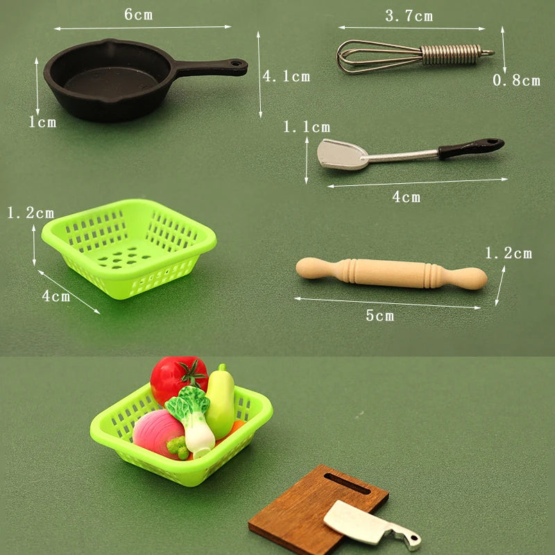 1/12 Dollhouse Miniature Kitchenware Kit Model Doll Kitchen Baking Supplies Decor Toy Micro Scene Construction Props