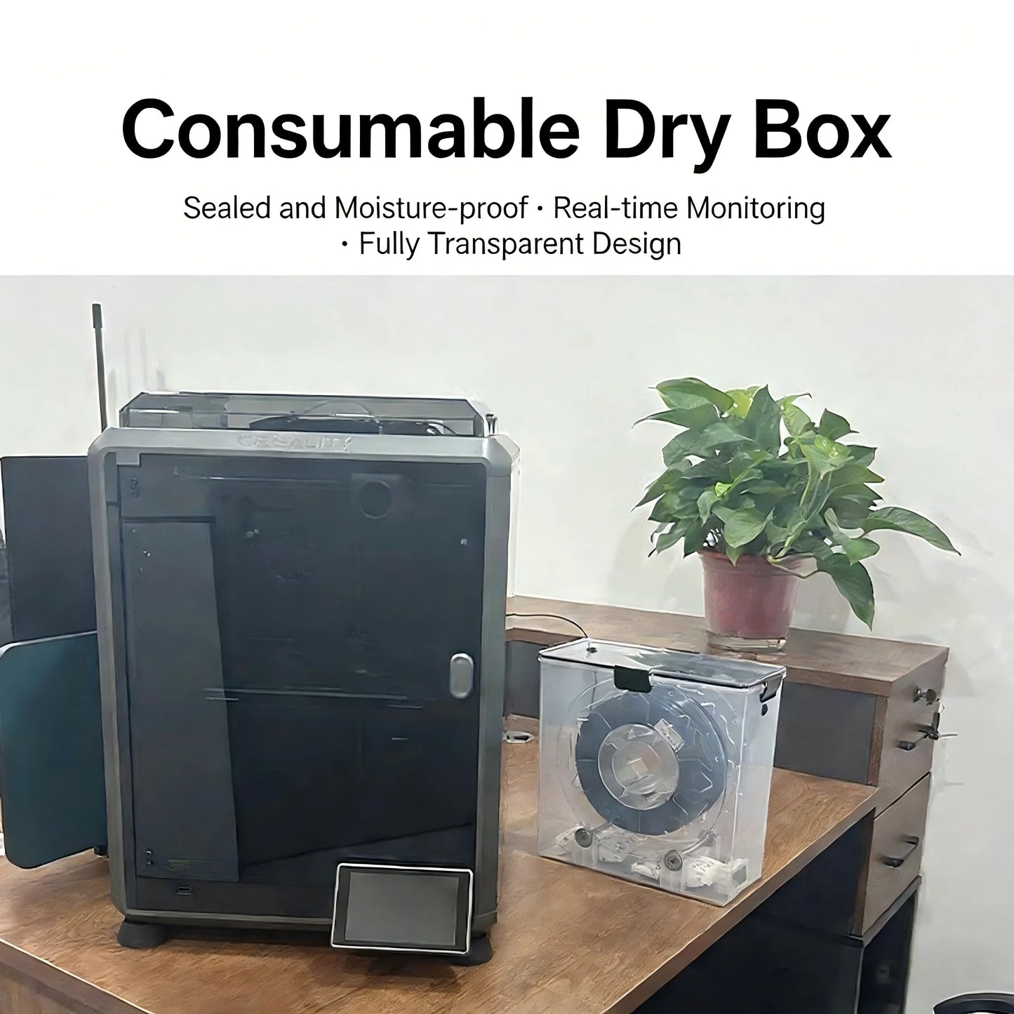3D Printer Filament Dryer Box Airtight Moisture Proof Storage with Real-Time Monitoring & Tool Holder for 3D Printing Filament