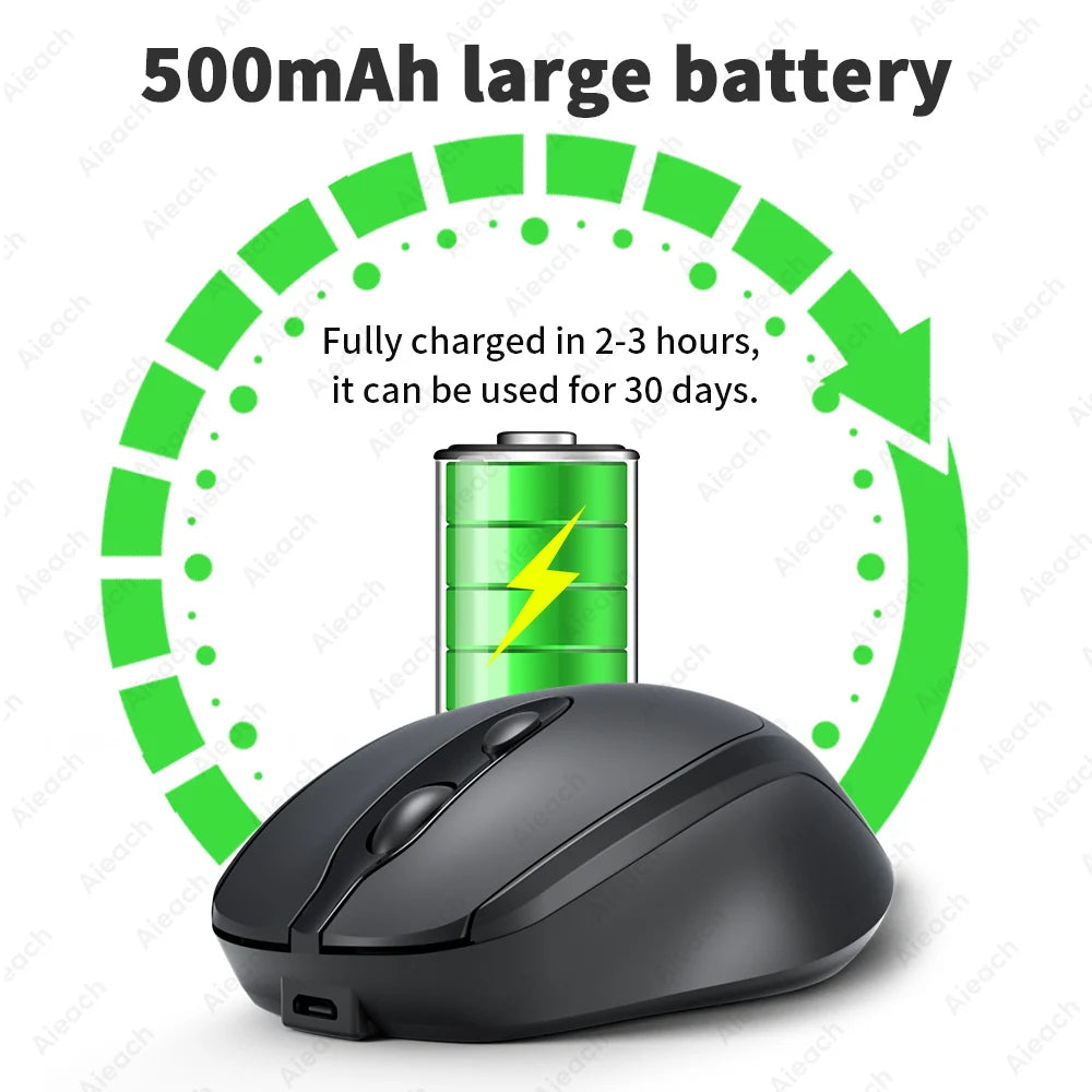 Portable Wireless Bluetooth Mouse Compact Ergonomic 2.4G USB Noiseless 1600DPI 500mAh Rechargeable for PC Tablet Laptop MacBook