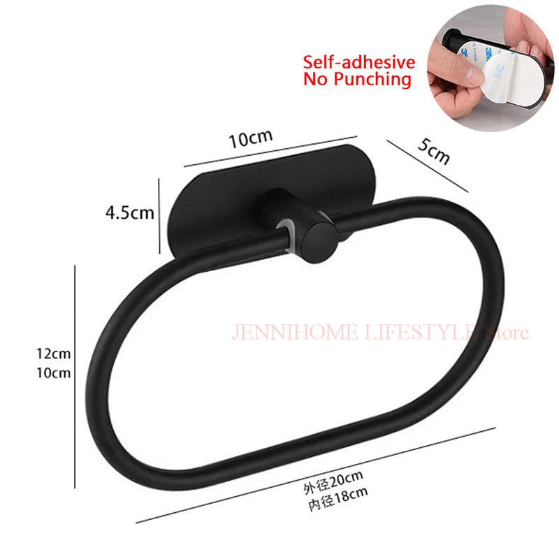 No Drill Toilet Paper Holder Wall Mount Self Adhesive Stainless Steel Towel Bar Ring Tissue Roll Dispenser For Bathroom Kitchen