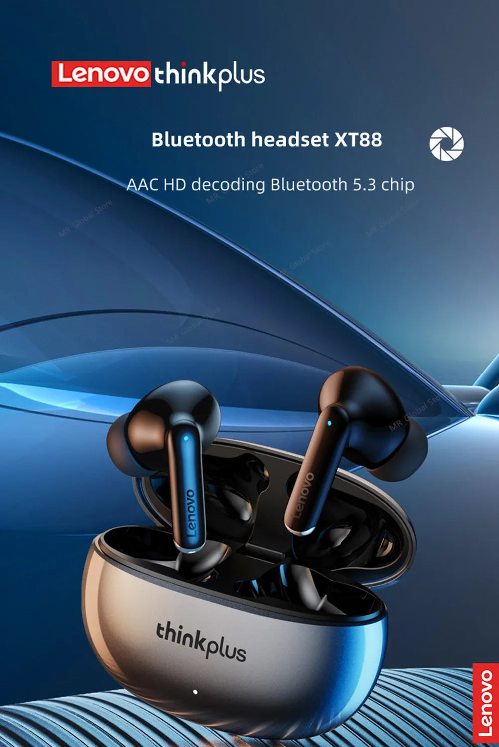 Original Lenovo XT88 TWS Wireless Earphones Bluetooth 5.3 Dual MIC Stereo Noise Reduction Bass HIFI Touch Control Earbuds