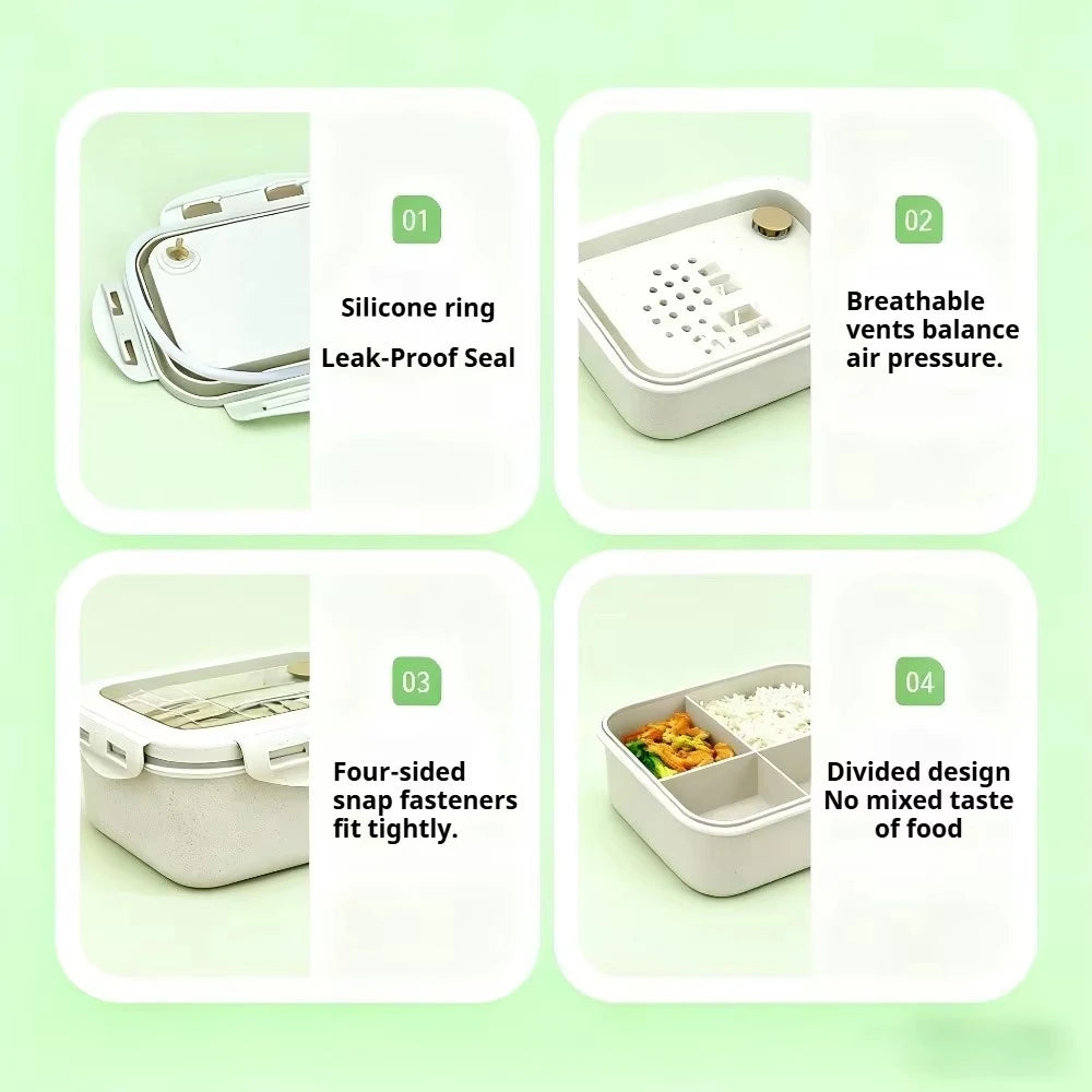 1pc Wheat Straw Lunch Box, Bento Box for Students, Portable Sealed Compartment Lunch Container for Microwave,back to school