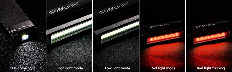 Rechargeable LED COB Work Light USB Magnetic Inspection Torch with Hook Dimmable Flashlight for Car Repair Camping 18650