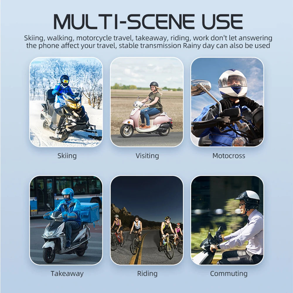 V5.3 Motorcycle Helmet Headset Bluetooth Headset Voice Control Wireless Handsfree Call  Earphone IPx6 1000mah with Ambient Light