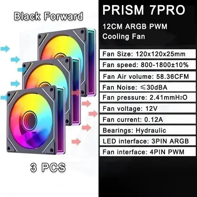 LDPCSJ PRISM 4 RS 12cm ARGB 4 Pin Computer Case Fan Quiet Cooling 12V Large Air Volume 1200RPM for Desktop Gaming PC Build