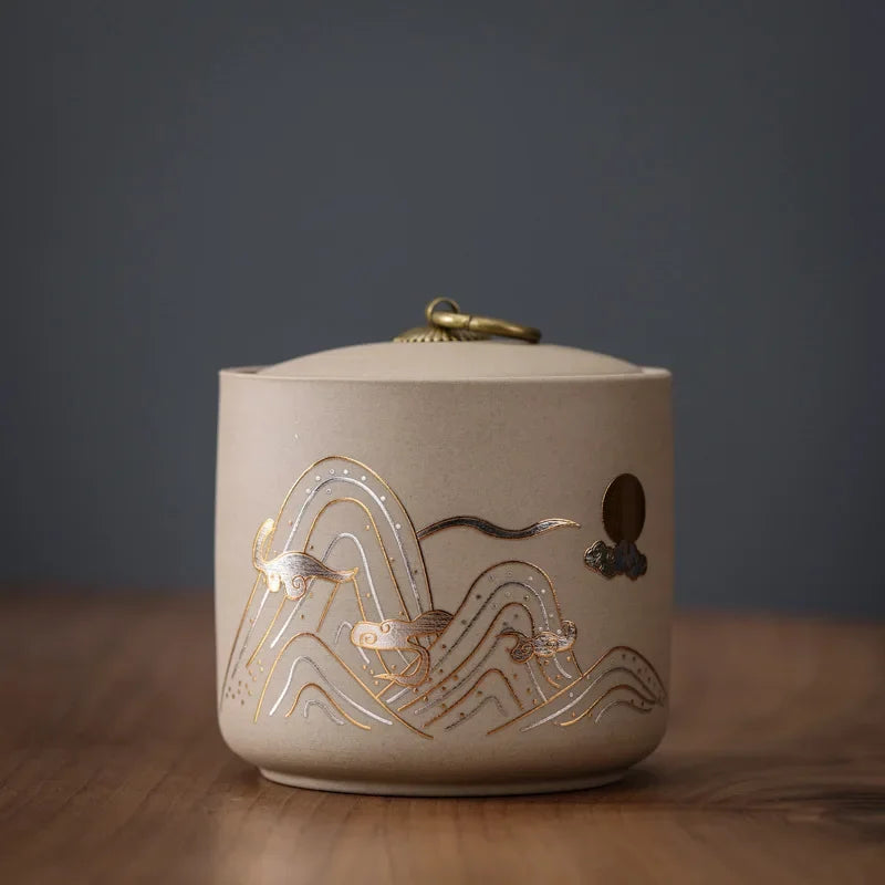 New Ceramic Red Porcelain Tea Jar Creative Sealed Storage Tank Black Tea Puer Storage Kitchen Storage Tool