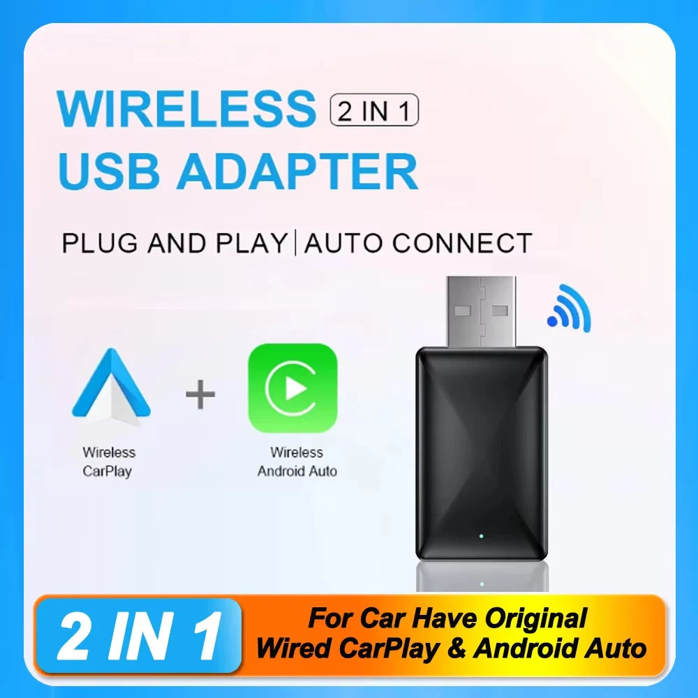XUDA 2 in 1 Wired to Wireless CarPlay Android Auto Adapter for OEM Car Stereo With USB Dongle Mini Box Plug and Play Bluetooth