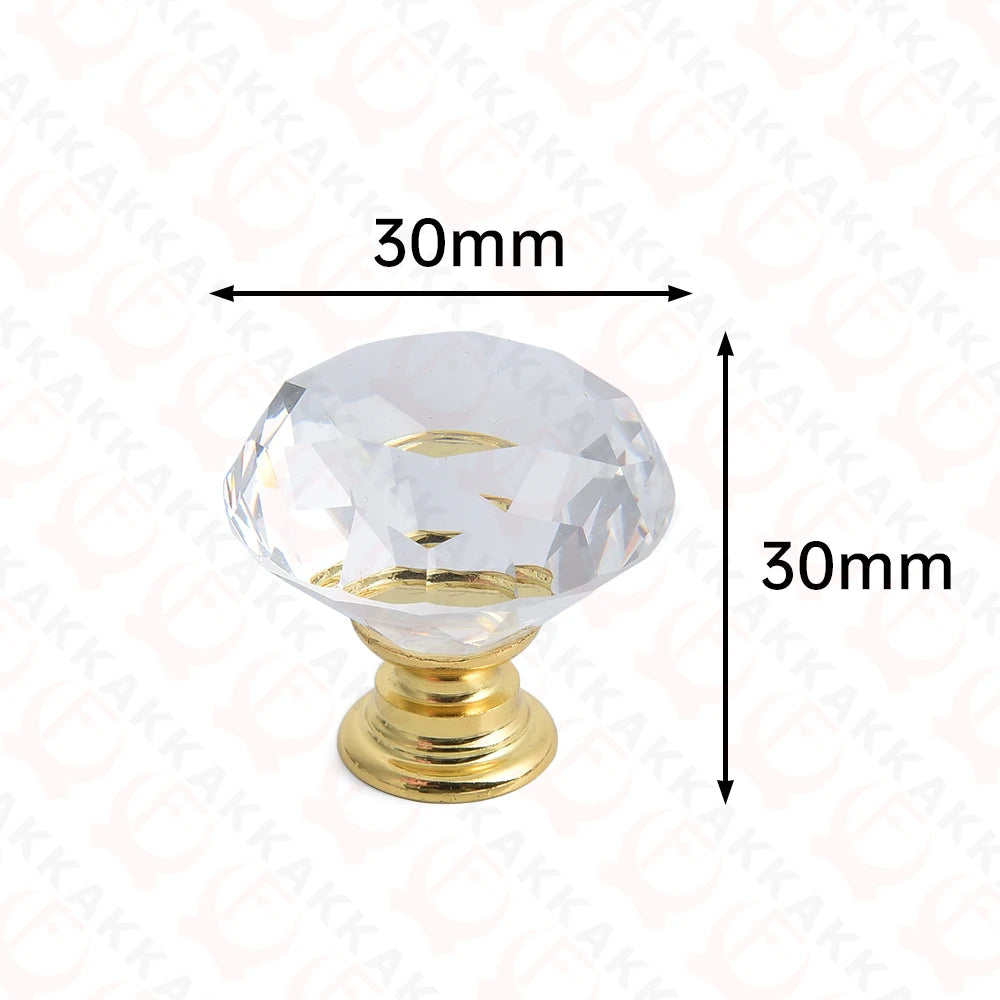 KAK Gold Diamond Crystal Glass Cabinet Knobs and Handles Cupboard Door Pulls Zinc Alloy Kitchen Handle Furniture Door Hardware