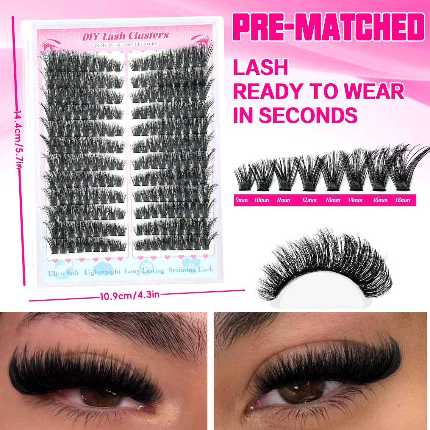 False Eyelashes Natural Wispy Individual Cluster Lashes Easy to Apply Soft & Lightweight Reusable for Daily Makeup