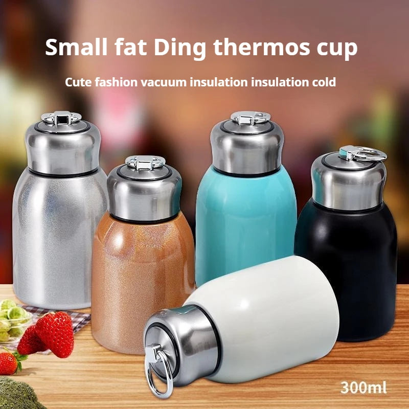 300ML Travel Water Bottle Coffee Mug Stainless Steel Vacuum Flask with Lifting Ring Mini Thermos Cup Portable Car Insulated Cup