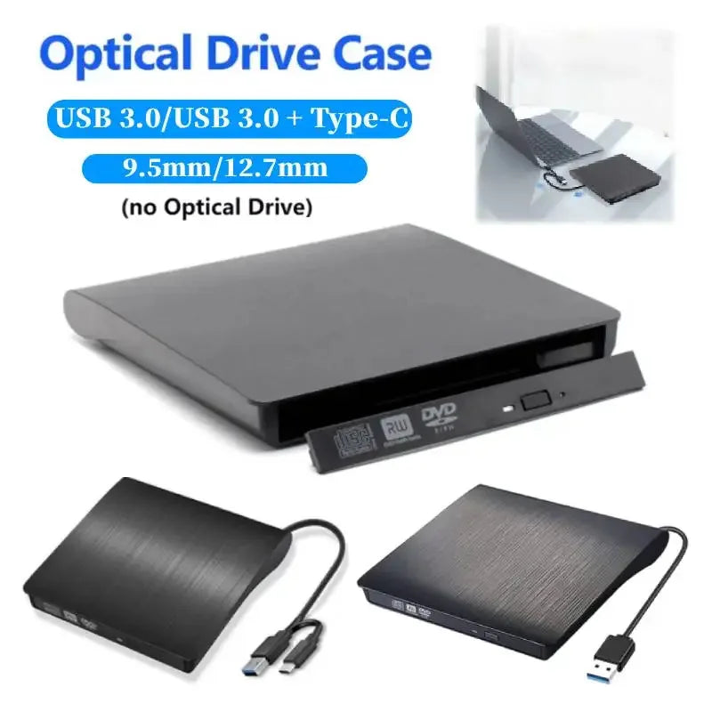 New Drive Enclosure 9.5mm USB 3.0 Type C SATA External DVD CD-ROM RW Player Optical Drives Enclosure Case for Laptop PC Desktop