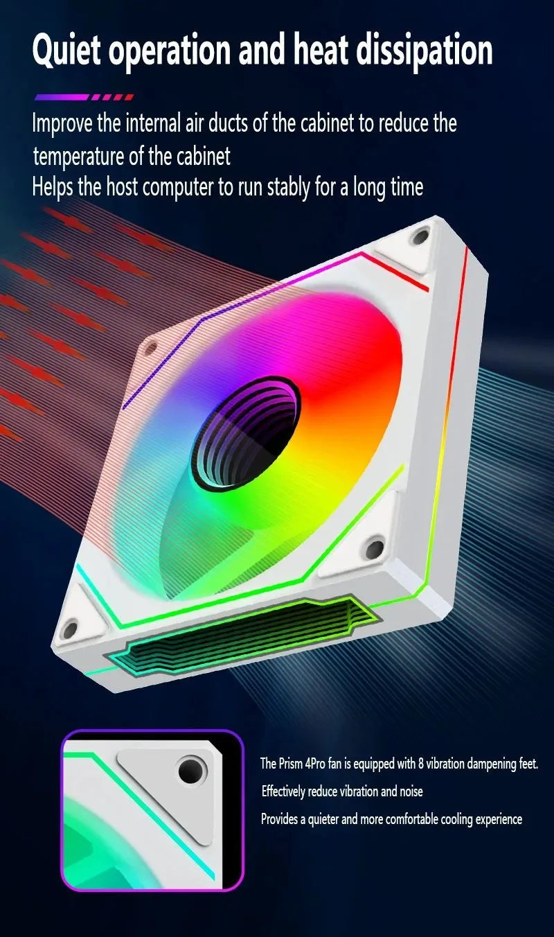 LDPCSJ PRISM 4 RS 12cm ARGB 4 Pin Computer Case Fan Quiet Cooling 12V Large Air Volume 1200RPM for Desktop Gaming PC Build