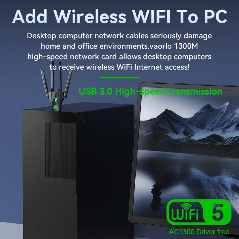 1300Mbps WiFi USB Adapter Dual Band 2.4G/5Ghz Wi-Fi Dongle USB3.0 High-Speed 802.11AC 4-Antennas Wireless Receiver Driver Free