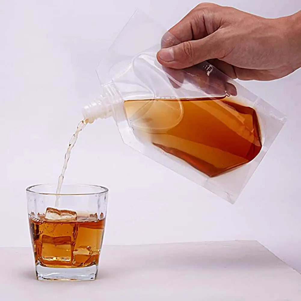 10Pcs 350ML-1000ML Wine Liquor Pouch Food Transparent PET Sneak Alcohol Flask Hide Drinking Bag Funnel Kitchen