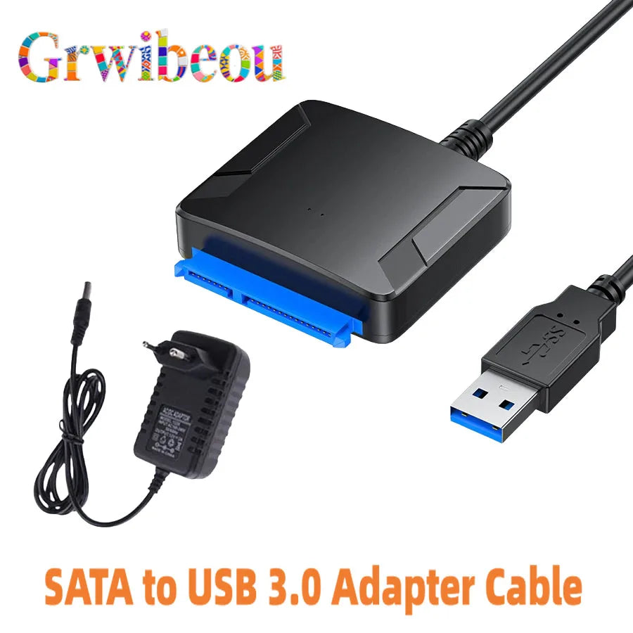 USB 3.0 Adapter Cable for 2.5" 3.5" HDD SSD Hard Drive 5Gbps External Converter with 12V Power Adapter USB 3.0 to SATA Converter