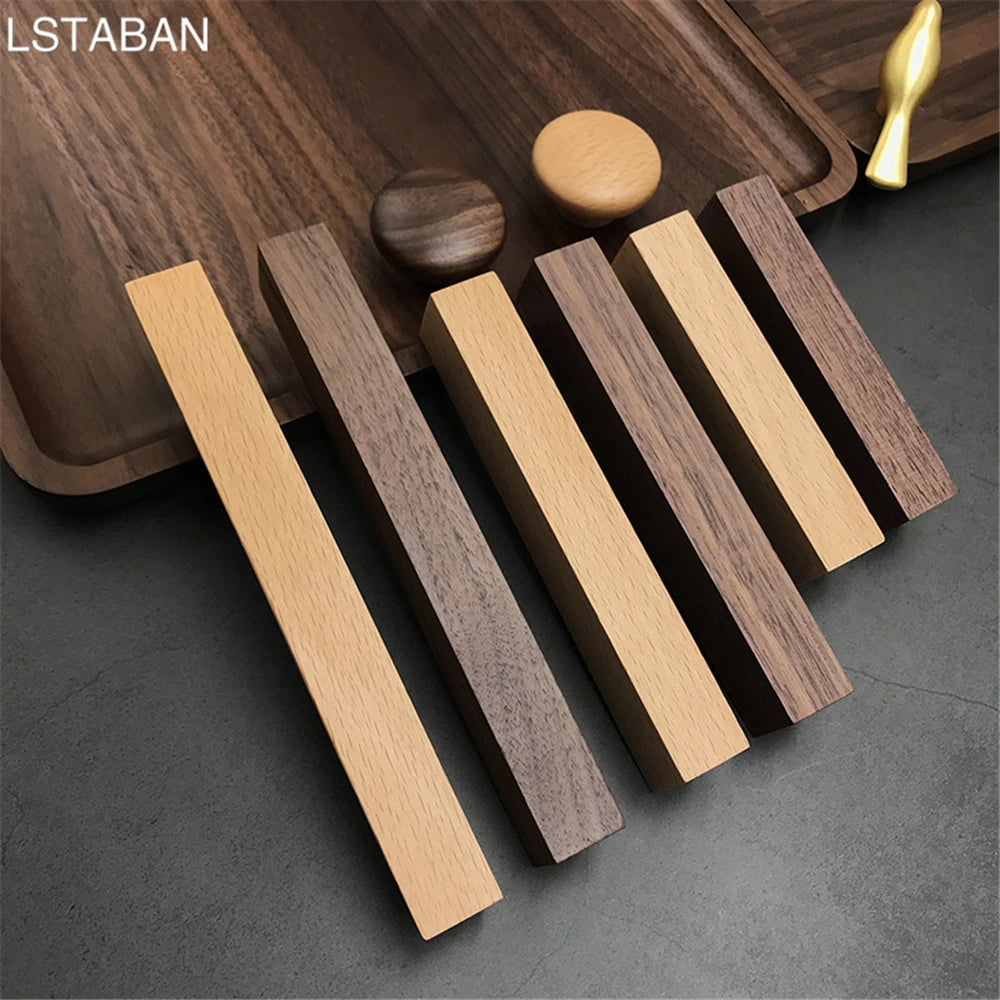 Beech Wooden Cabinet Handles Walnut Solid Wood Furniture Kitchen Door Handle Wardrobe Cupboard Drawer Knobs Hardware Pull Handle