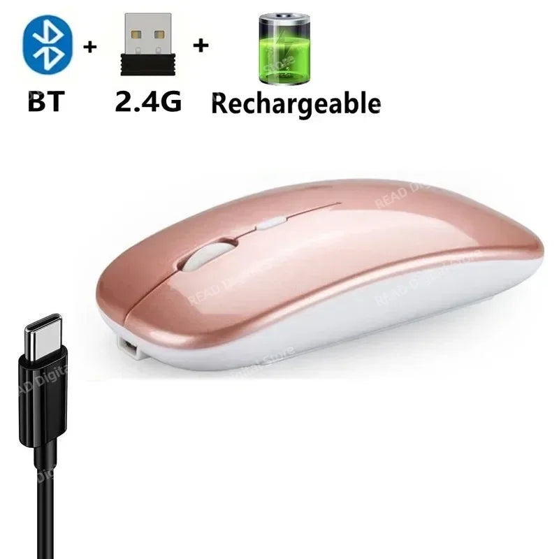 Wireless Mouse Slim Bluetooth-compatible 2.4G Computer Mice Portable Rechargeable/Battery Cordless Mouse for iPad Laptop Desktop