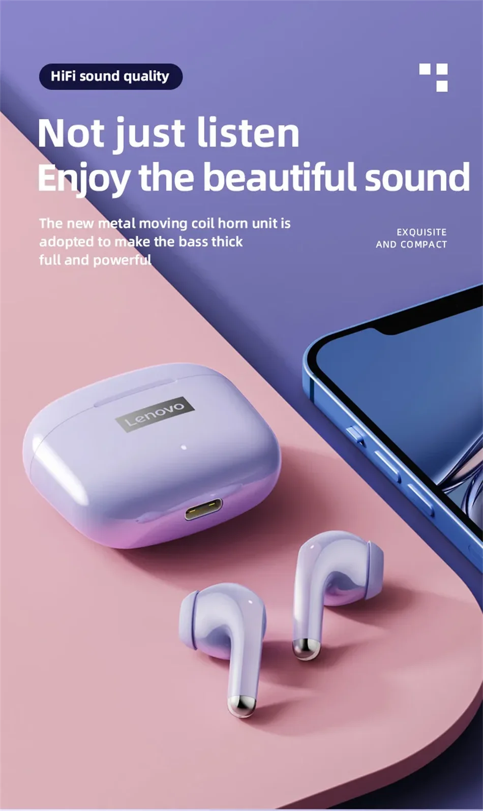 NEW Lenovo LP40 Pro TWS Bluetooth 5.3 Quick Connect Earphones  Ergonomic  Design  Headphones Powerful Transmission Speed Headset