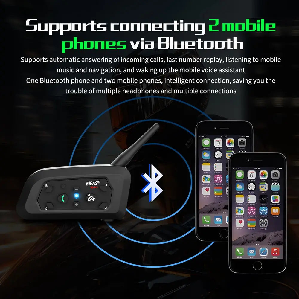 EJEAS V6 PRO +/PLUS Bluetooth Motorcycle Helmet Intercom Headset with 800M BT Interphone Communicator for 6 Riders Waterproof