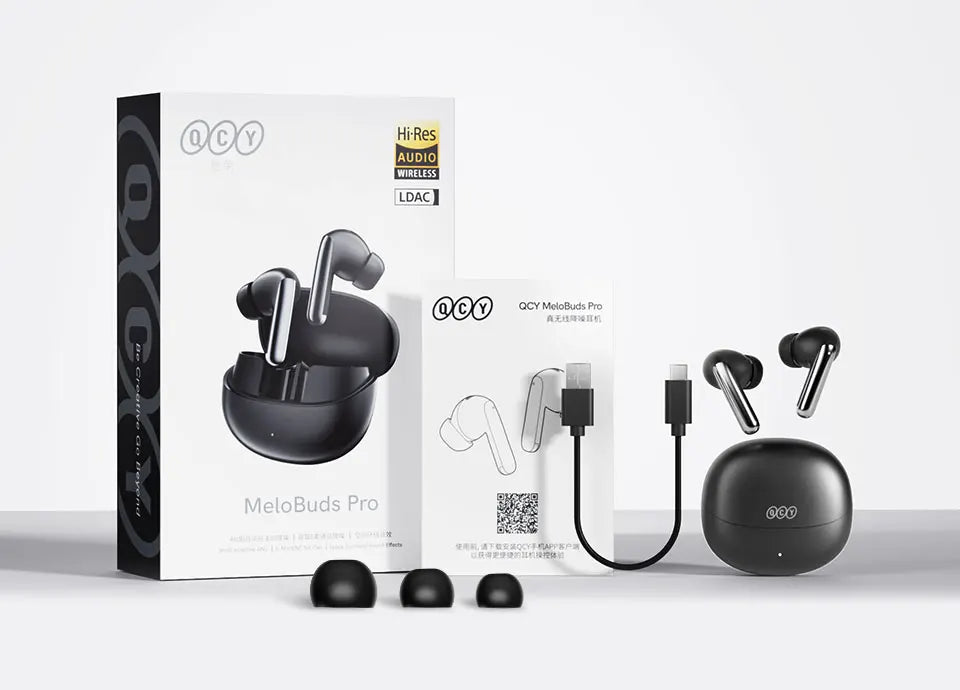 QCY MeloBuds Pro Adaptive Hybrid Active Noise Cancelling Wireless Earbuds 46dB Bluetooth 5.3 LDAC Hi-Res Audio 34H Earphones