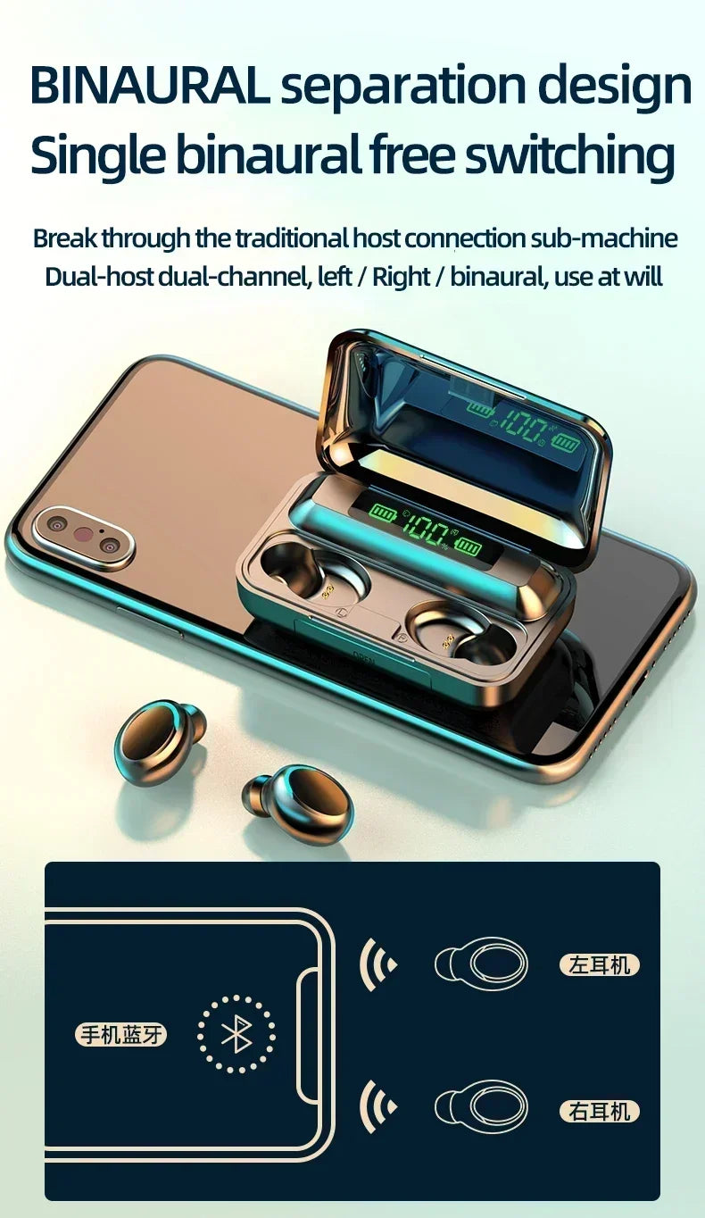 New F9 Bluetooth Headphones 9D Stereo High Bass Sport Earphones Handfree Touch Control Tws Wireless Earbuds Headset