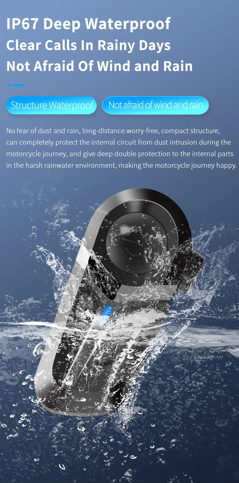 Bluetooth 5.3 Helmet Headset Wireless Hands-free Call Phone Kit Motorcycle Waterproof Earphone Music Player Speaker Moto