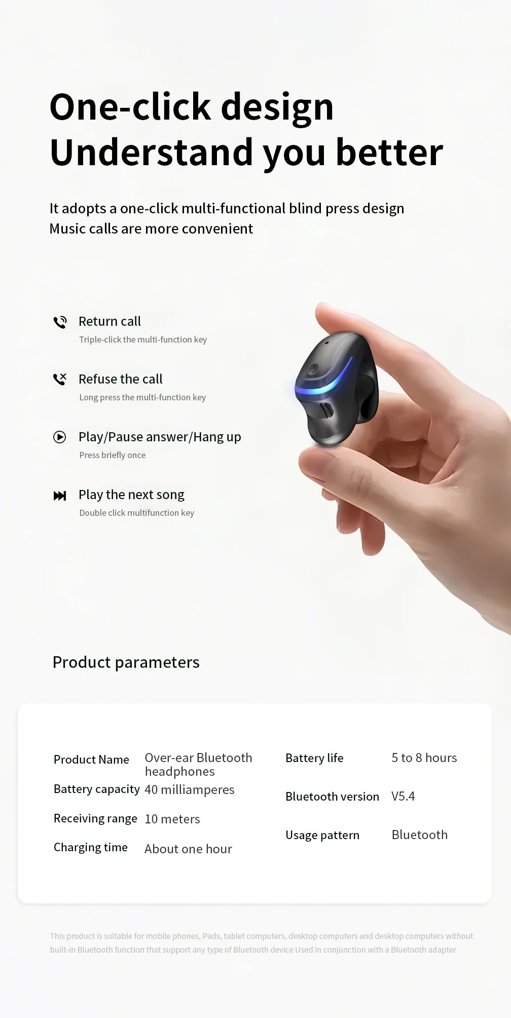 Bone Conduction 5.3 Wireless Bluetooth Headset Talking Clip-on Headset Long Time Wear Without Pain Ultra Long Battery Life
